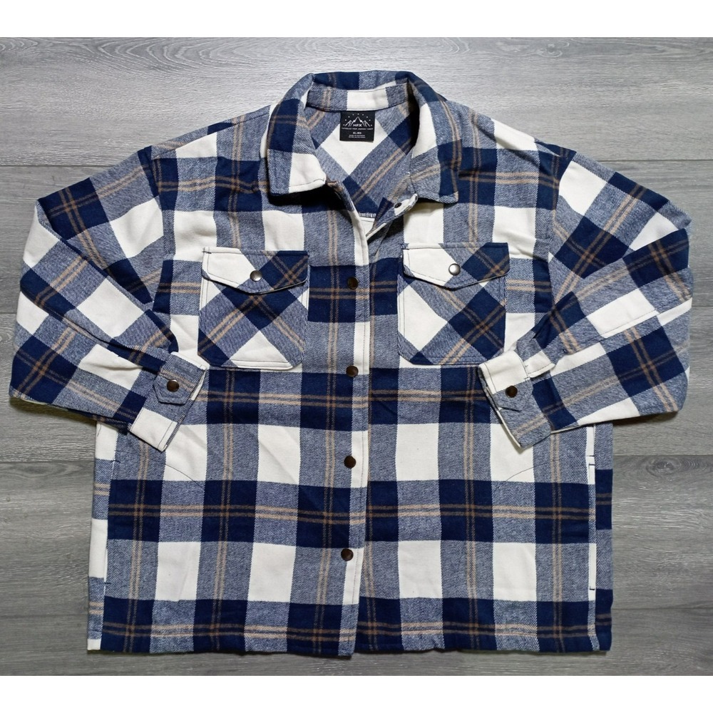 HFX Shacket Adult X-Large Blue Plaid Cozy Fit/Warm Shell Shirt Jacket Womens